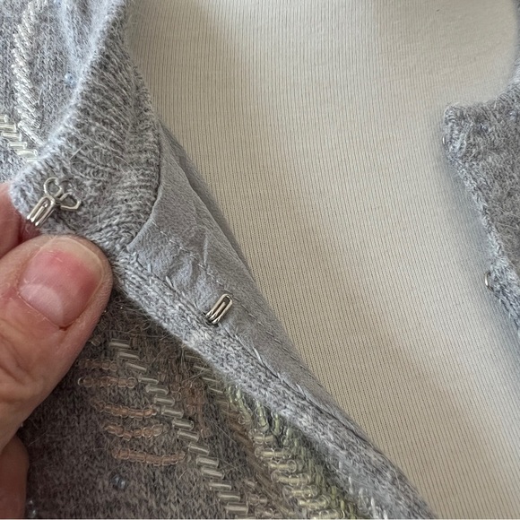 SOLD WHITE + WARREN CARDIGAN S BEADED FLORAL LAMBSWOOL ANGORA RABBIT HAIR - Picture 8 of 13